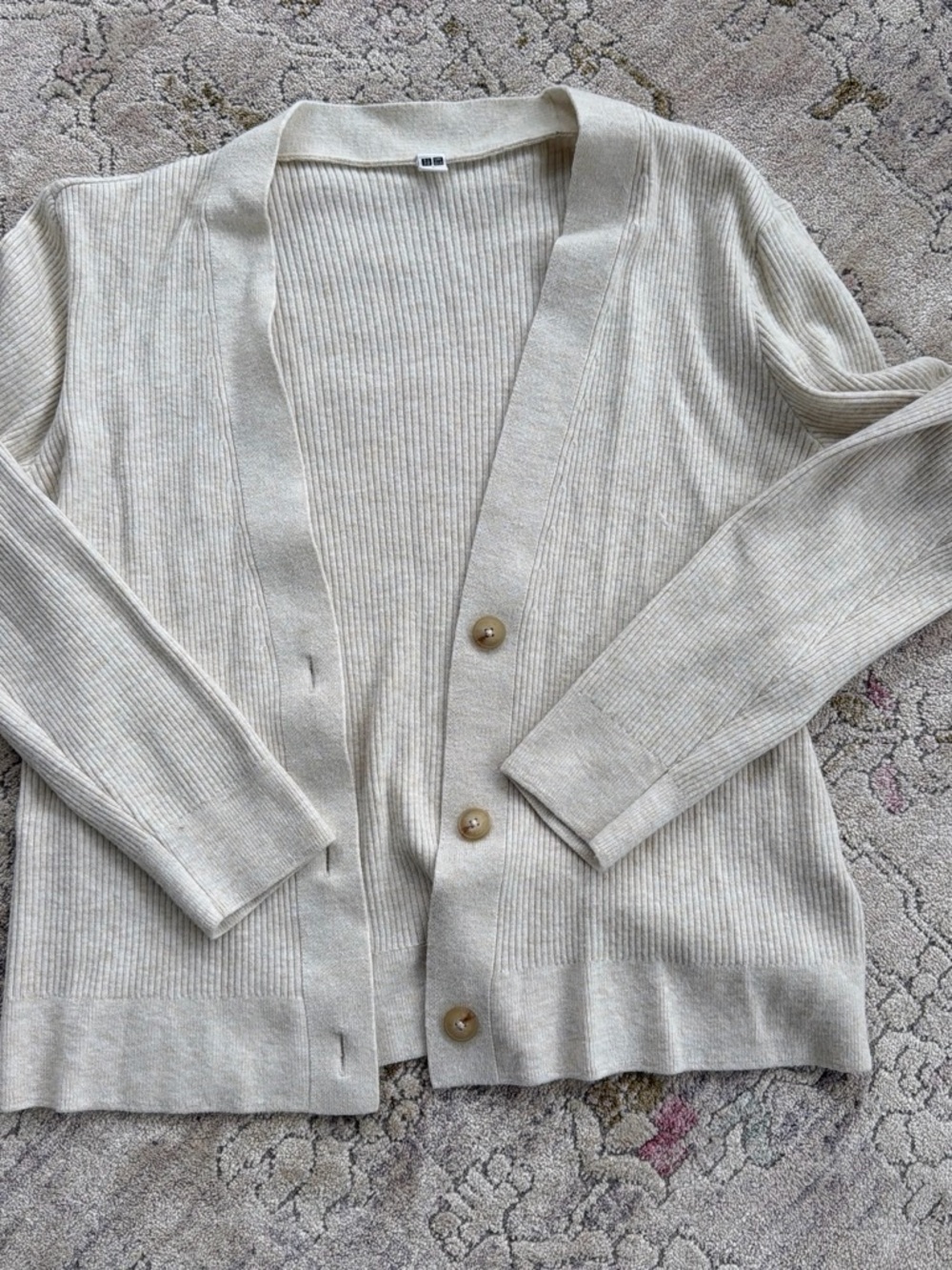 Uniqlo Light Cream Ribbed Button-Up Cardigan Sweater